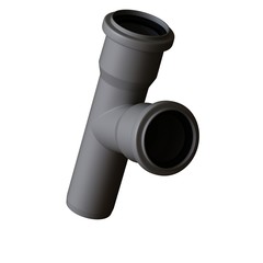 Plastic sewer pipe grey on white background, isolated. 3D rendering of excellent quality in high resolution. It can be enlarged and used as a background or texture.
