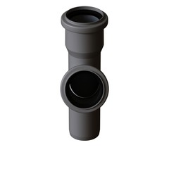 Plastic sewer pipe grey on white background, isolated. 3D rendering of excellent quality in high resolution. It can be enlarged and used as a background or texture.