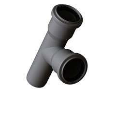 Plastic sewer pipe grey on white background, isolated. 3D rendering of excellent quality in high resolution. It can be enlarged and used as a background or texture.