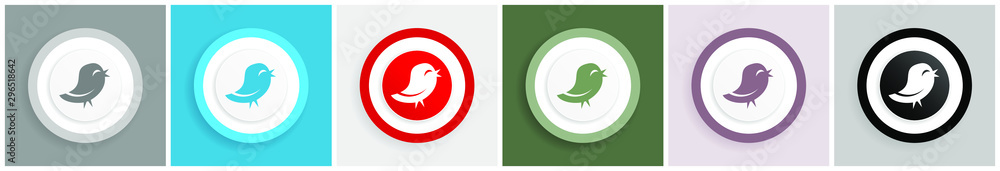 Poster twitter icon set, colorful flat design vector illustrations in 6 options for web design and mobile a