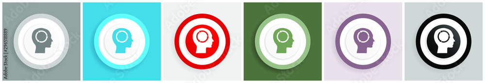 Leinwandbilder head icon set, colorful flat design vector illustrations in 6 options for web design and mobile appl