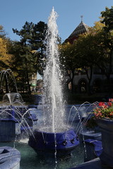 Fountain in the city of Subotica in autumn sunlight, fountain