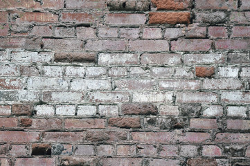 Old brick wall, destruction, cracks. Background, texture.