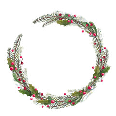 Round frame with Christmas tree and decor elements
