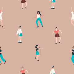 Seamless pattern with dancing people. Vector illustration