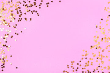 Holiday pink purple background with colorful sparkling little stars, space for textm festive concept