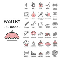Pastry and Bakery Set - 30 Simple Linear Icons