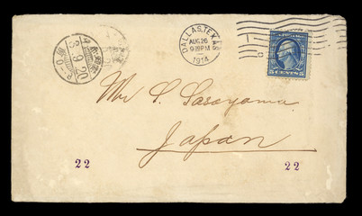 Briefumschlag envelope post letter mail US Amerika Japan Dallas Texas 1914 Vintage Retro Sasoyama 5...