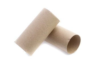 Leftover tissue paper roll on white isolate background