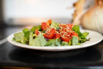 fresh cooking a salad and vegetables