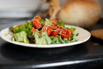 fresh cooking a salad and vegetables