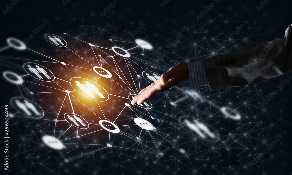 Poster presenting modern wireless technologies as means of communucation and networking on dark background