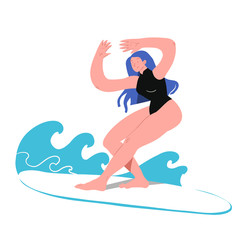 Girl surfer. Vector illustration. Trendy flat exaggerated style isolated object people.