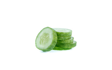 Cucumber and slices isolated over white background
