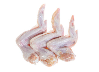 Raw chicken  on cutting board on white background