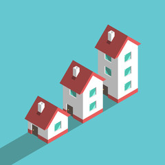 Three isometric houses, growth