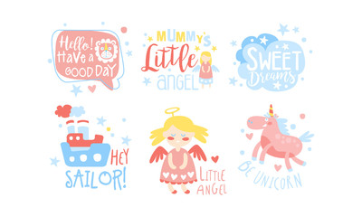 Baby Nursery Room Decoration Elements Set, Childish Prints Collection Vector Illustration
