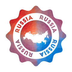 Russia low poly logo. Colorful gradient travel logo of the country in geometric style. Multicolored polygonal Russia rounded sign with map for your infographics.