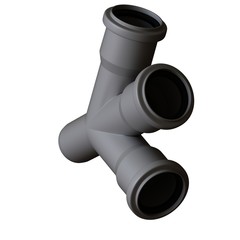 Plastic sewer pipe grey on white background, isolated. 3D rendering of excellent quality in high resolution. It can be enlarged and used as a background or texture.