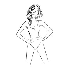 fashion illustration woman. young and bold. Woman in a swimsuit.