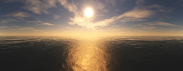 Fototapeta na wymiar Panorama of sea sunset, ocean sunrise, seascape, 