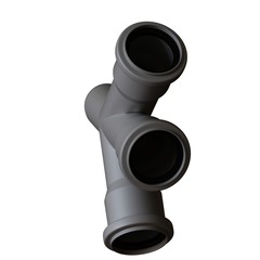 Plastic sewer pipe grey on white background, isolated. 3D rendering of excellent quality in high resolution. It can be enlarged and used as a background or texture.