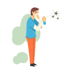 Male doctor in medical mask kills viruses with a balloon cartoon vector illustration