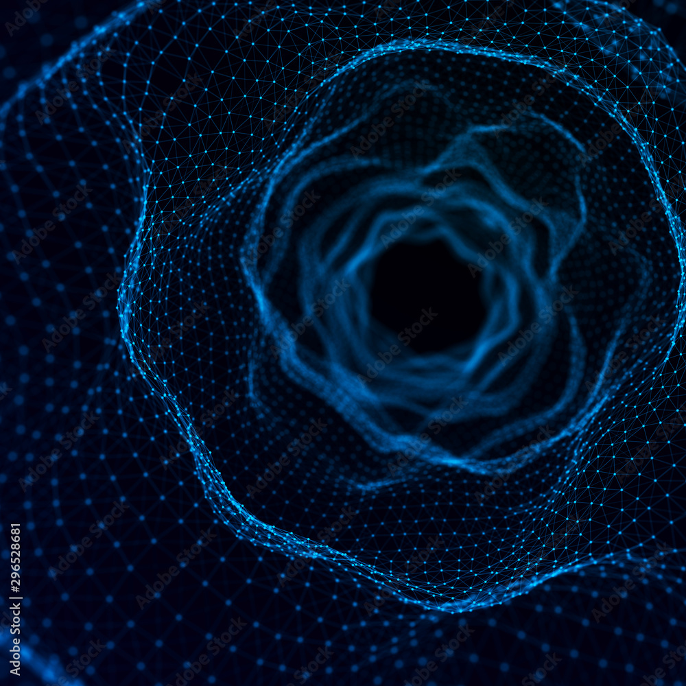 Poster Abstract frame tunnel. Wormhole. 3D corridor grid.
