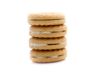 Jam sandwich biscuit from above isolated on white