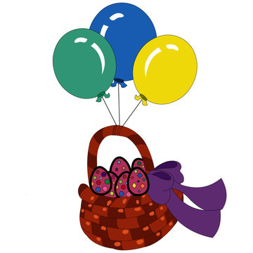 Easter Eggs with Three Balloons - Cartoon Vector Image