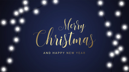 Merry christmas and happy new year background with christmas lights, vector illustration
