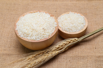 rice in bowl  on sack background
