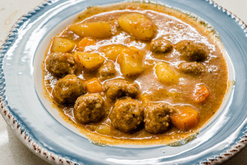 Turkish Food Sulu Kofte / Juicy Meatballs Soup with Bread. Traditional Food.