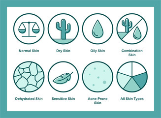 Different Skin Types. Cosmetic Icons - Vector Icon Set
