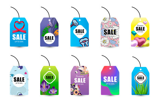 Set of vector discount tags. Stickers for website, blog, banner, card. Isolated objects on a white background.