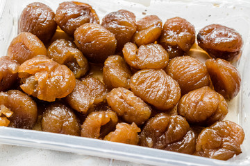 Take Away Turkish Chestnut Dessert in Plastic Box Package or Container / Kestane Sekeri.