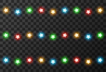 Christmas lights isolated on transparent background, vector illustration