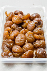 Take Away Turkish Chestnut Dessert in Plastic Box Package or Container / Kestane Sekeri.