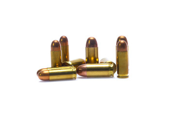 cartridges of .45 ACP pistols ammo isolated