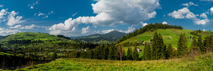 Panoramic view of the carpathian village of Krasnik. Ivano-Frankivsk region, Ukraine