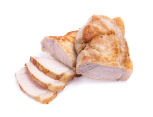 roasted pork slices isolated on white background