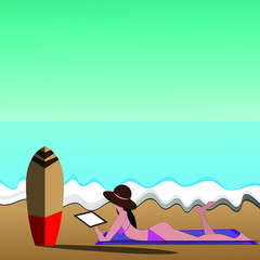girl relaxing on beach Vector illustration.