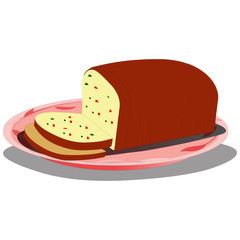 Fruit Bread with Slices on a Plate - Cartoon Vector Image