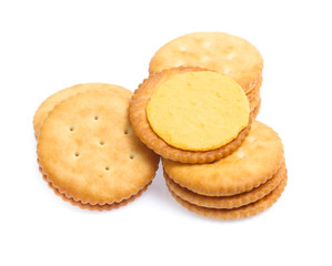 Sandwich cracker on white background