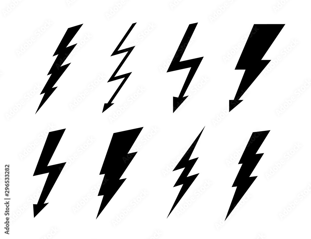 Poster vector set lightning bolt icons. thunderbolt, lightning strike sign. ready flat symbols for cautiona