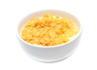Cornflakes on bowl  isolated on white background