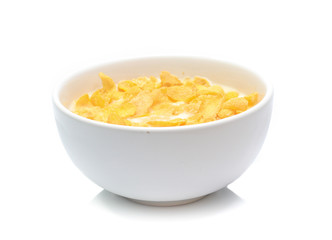 Cornflakes on bowl  isolated on white background