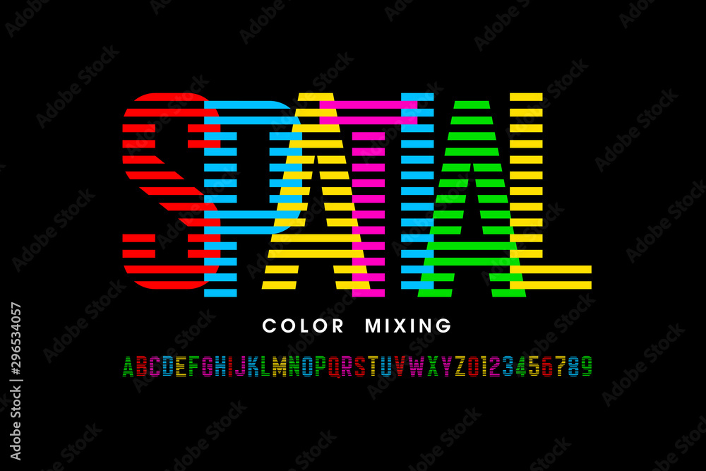 Fototapete spatial color mixing style font design, alphabet letters and numbers