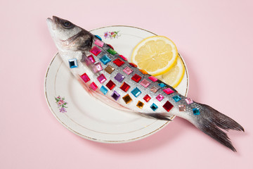 lemon fish pink plate precious gems