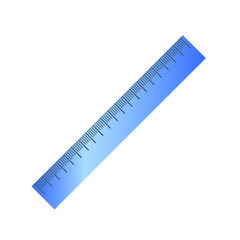 Flat school drawing ruler made of plastic. Blue color. Isolated object, top view. Vector illustration.